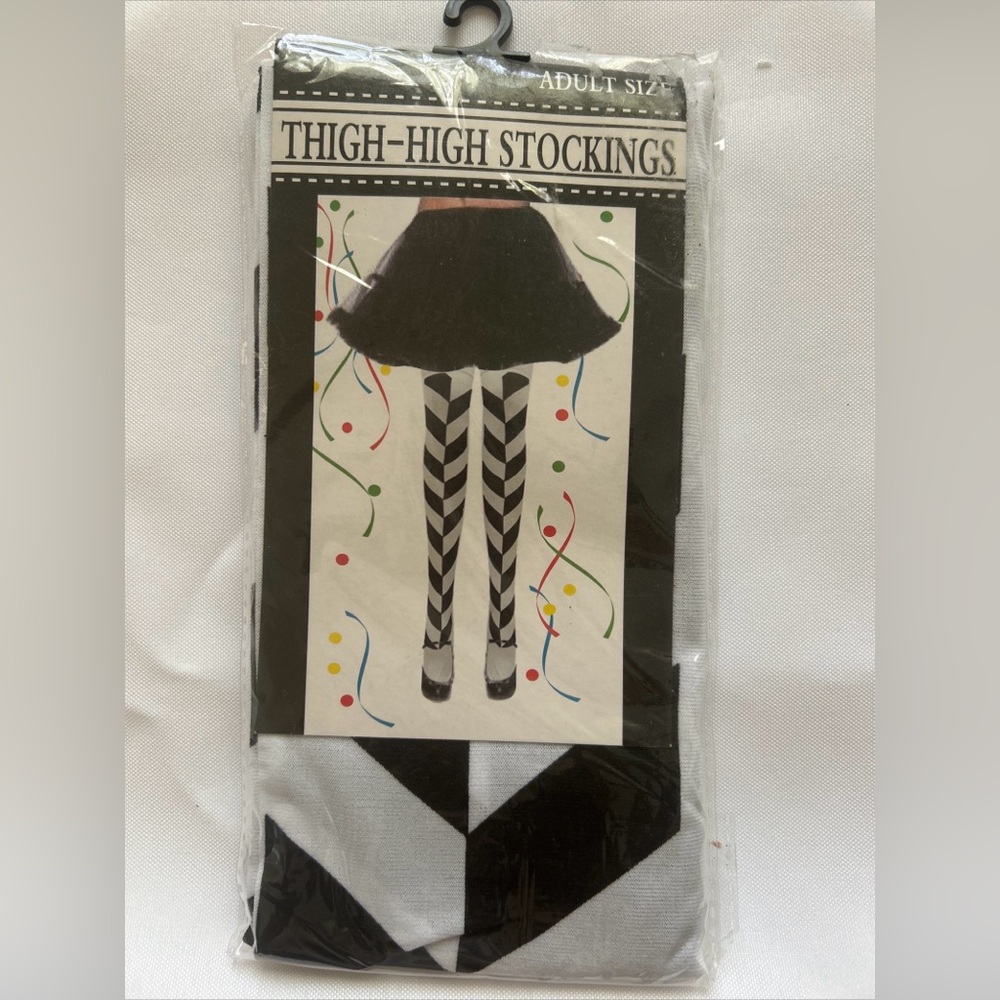 Thigh-High Stockings, Adult One Size, Black And White Zebra Halloween
